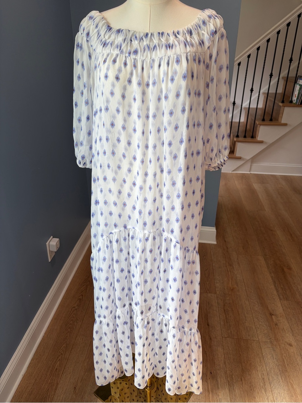 MISA Los Angeles Artemis Maxi Dress White Evil Eye Off Shoulder Medium